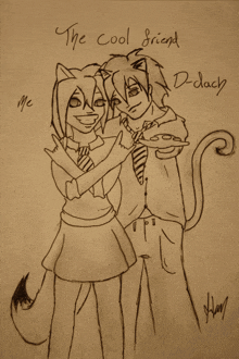 a drawing of a boy and a girl with the words the cool friend d-dach