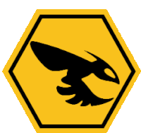 a yellow hexagon with a black silhouette of a bird on it