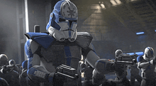 a clone trooper with a star wars logo on his helmet