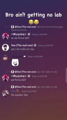 a screenshot of a text conversation between 7aw and majesty