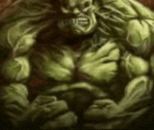a close up of a painting of a hulk with a very angry face .