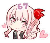 a drawing of a girl with the number 67 on her head