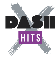 a logo for dasii hits with a brush stroke in the background