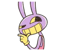 a purple cartoon rabbit with a big smile on his face