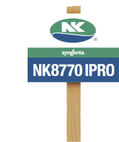 a sign for syngenta nk8770 ipro is attached to a wooden post