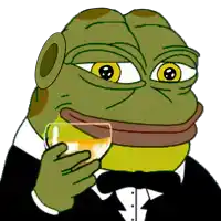 a cartoon frog wearing a tuxedo and bow tie is holding a glass