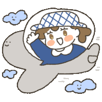 a cartoon of a girl in a hat flying in the air