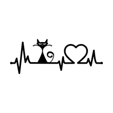 a heartbeat line with a cat and a heart in it