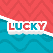 a red white and blue background with the word lucky