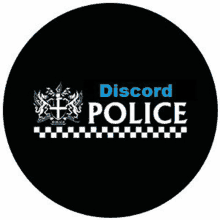 a discord police logo on a black circle .