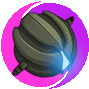 a cartoon illustration of a sphere with a blue light coming out of it in a purple circle .