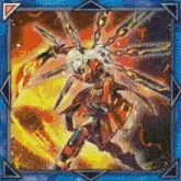 a picture of a robot with wings and a sword in a blue frame .