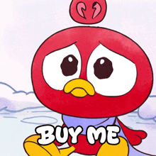 a red bird with a heart on its head and the words buy me below it