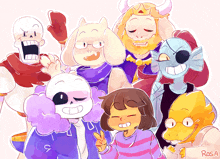 a drawing of a group of undertale characters including papyrus and frisk