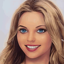 a painting of a woman with blonde hair and blue eyes smiling