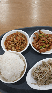 a tray of food including rice noodles and meat