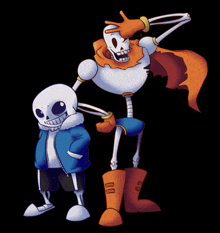 a cartoon of sans and papyrus standing next to each other on a black background