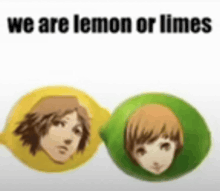 a picture of a man and a woman with their faces in lemons .