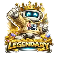 a sticker of a robot with a crown and the words legendary below it