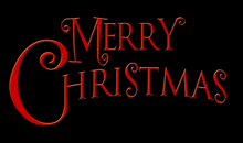 a merry christmas sign with a red swirl on a black background