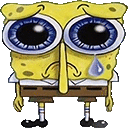 a cartoon of spongebob squarepants crying with a tear coming out of his nose .