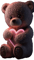 a brown teddy bear is holding a pink heart in its paws