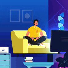 an illustration of a man sitting on a couch playing a game