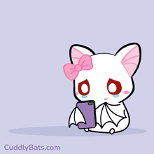 a cartoon of a bat holding a cell phone with the words i miss him so much above it