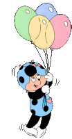 a ladybug holding a bunch of balloons in her hands