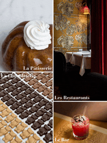 a collage of images with the words la patisserie chocolaterie and les restaurants