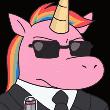 a cartoon unicorn wearing sunglasses and a suit and tie