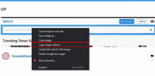 a screenshot of a website called tenor with a copy image address option