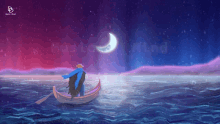 a painting of a man in a boat in the ocean