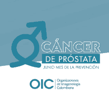 a poster for cancer de prostata shows a male symbol and an arrow