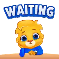a cartoon character with the word waiting above him