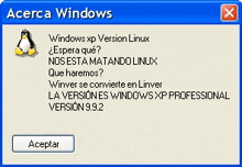 a computer screen with a penguin and the words " acerca windows "