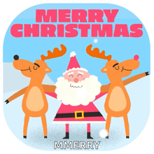 a merry christmas greeting card with santa and reindeer
