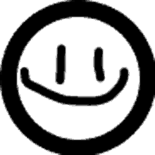 a black and white smiley face in a circle with two eyes and a smile .