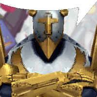 a pixel art of a knight with his arms crossed