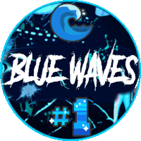 a blue circle with the words blue waves and # 1