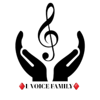 two hands holding a treble clef with the words " i voice family " below them