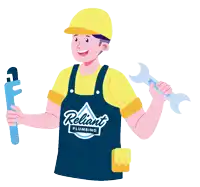 an illustration of a man holding a wrench and a reliant plumbing shirt