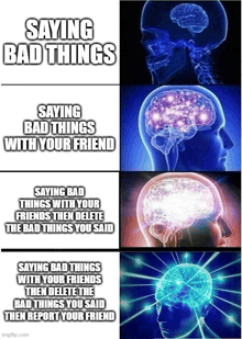 a meme about saying bad things with a brain