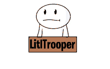 a cartoon character is holding a sign that says litl trooper