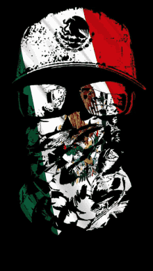 a drawing of a skull with a mexican flag on his hat