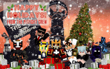 happy holidays from the pitfight crew with a christmas tree in the background