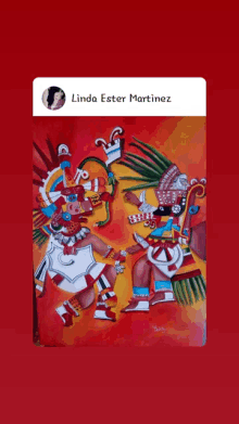 a painting by linda ester martinez with a red background