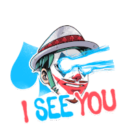 an illustration of a clown with the words " i see you " underneath it