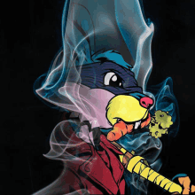 a cartoon of a rabbit smoking a pipe with smoke coming out of it