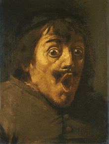 a close up of a painting of a man with his mouth open